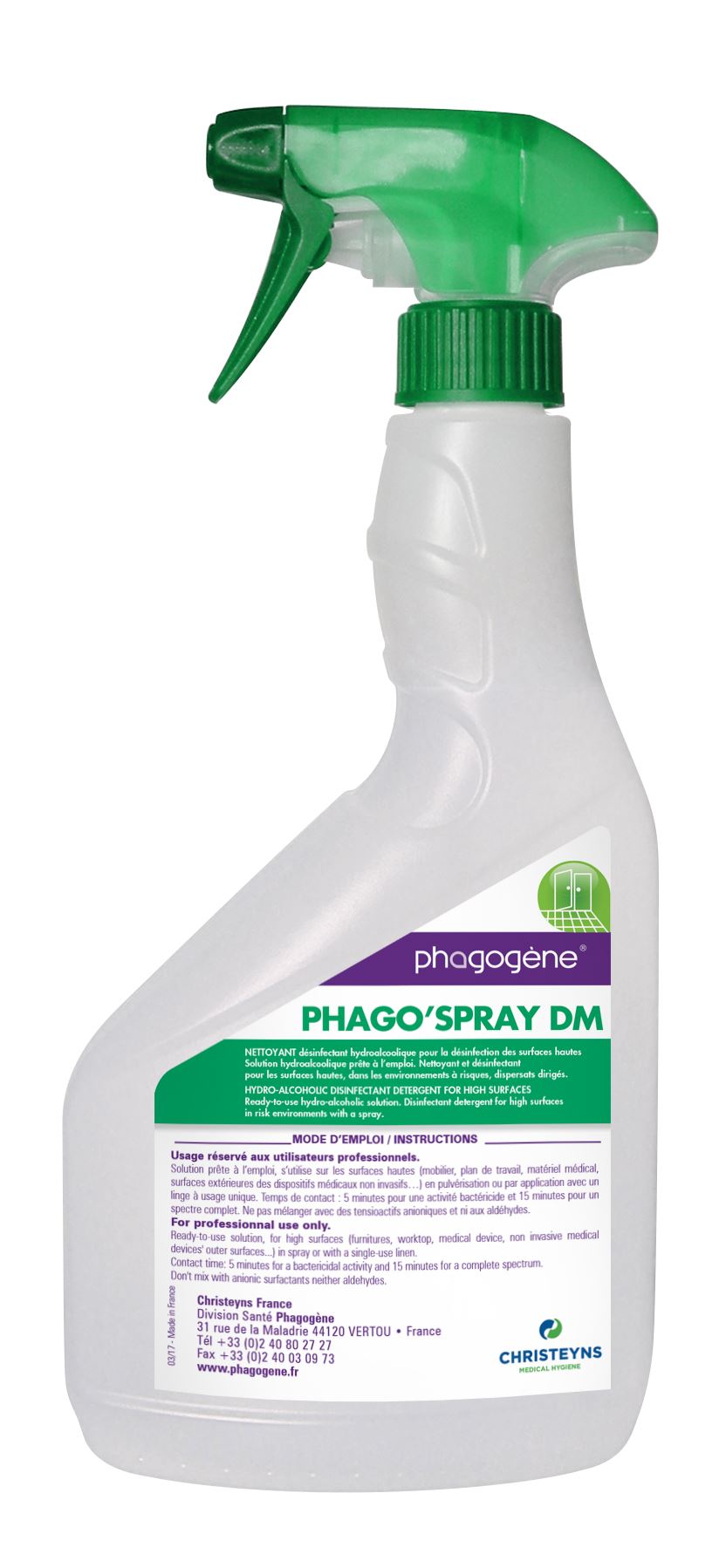 Désinfectant hydroalcoolique 750ml - Pack de 12 pulvérisateurs Phago'spray DM