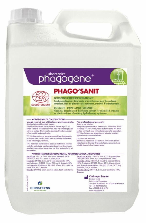 Désinfectant détartrant sans ammonium - Bidon 5 Litres Phago Sanit