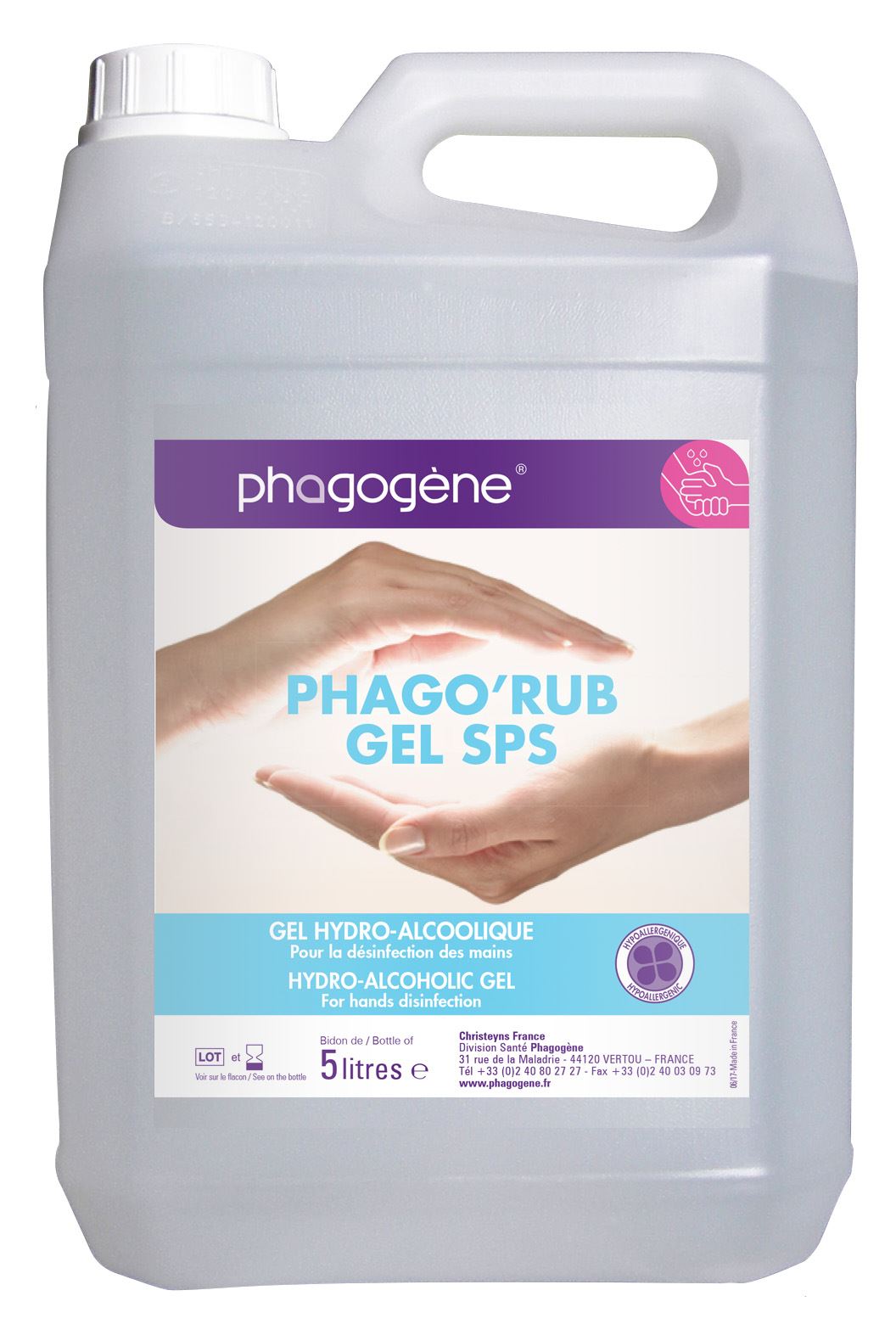 Gel hydroalcoolique SPS 5 litres - 2 bidons Pack Phago'rub