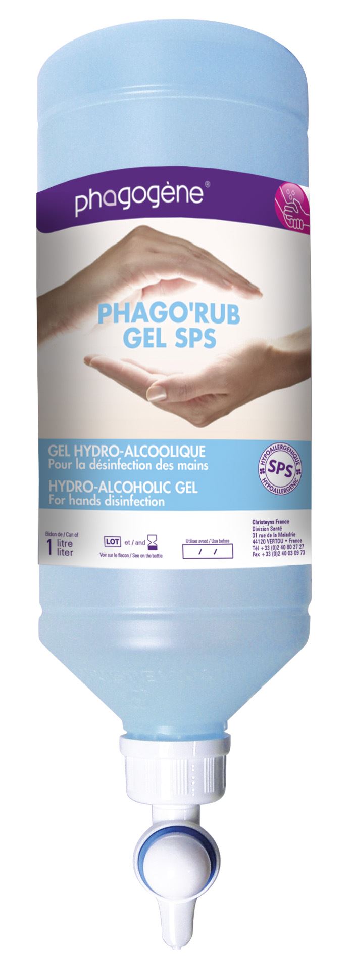 Gel hydroalcoolique 1 Litre SPS airless - Pack de Phago rub